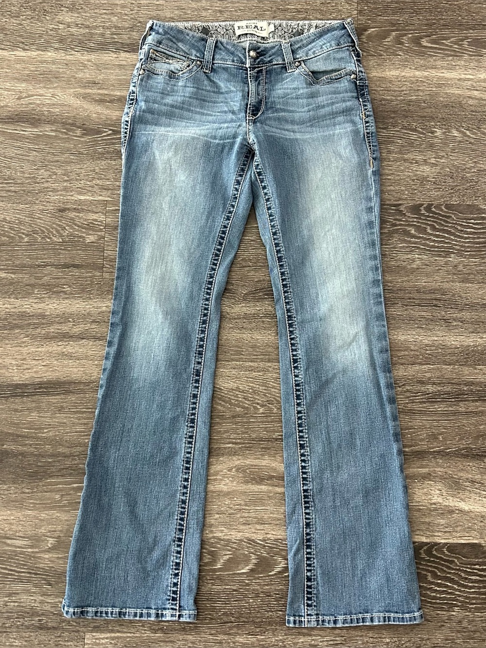 Ariat Real Denim Low Rise Boot Cut Blue Jeans Womens 31L Embroidered Pockets Y2K